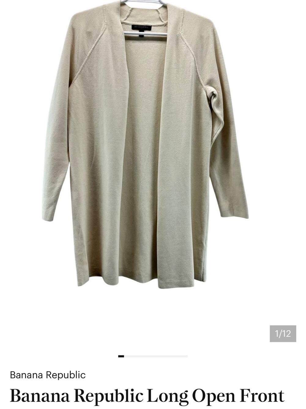 Banana Republic Open-Front Long Cardigan in Light Beige